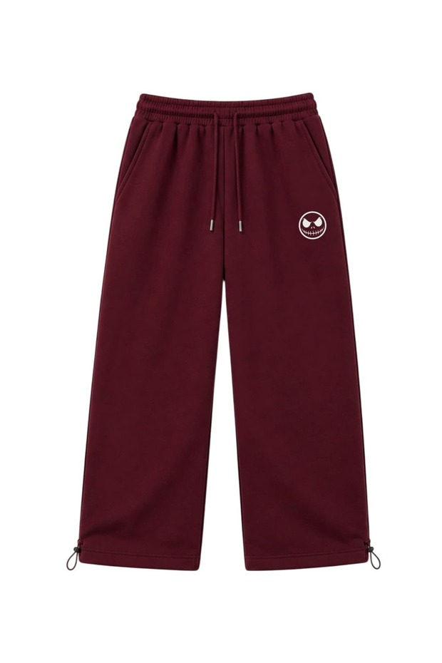 Skull Smile Embroidered Adjustable Leg Premium Baggy Sweatpants