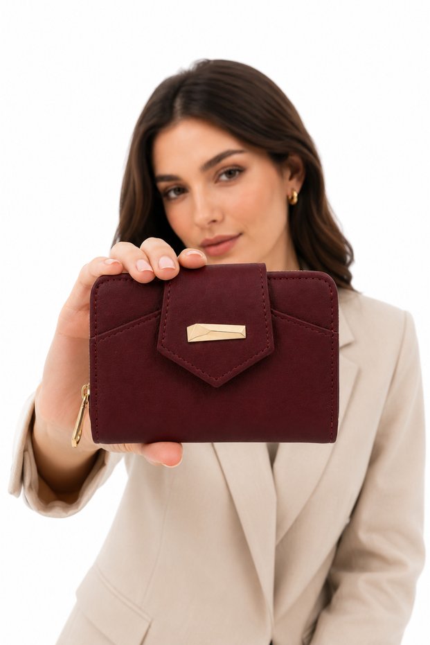 Glanzia Luna Bordeaux Women's Wallet with Zipper and Card Holder, Stylish Wallet for Daily Use