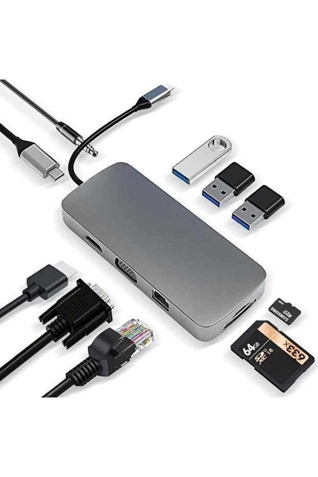 10-in-1 USB-C Hub Docking Station with 4K HDMI, 100W PD, USB 3.0, RJ45, SD/TF Card Reader