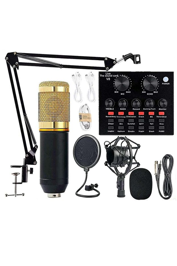 Microphone,Live Sound Card & BM800 Suspension Microphone Kit Broadcasting Recording Condenser Microph