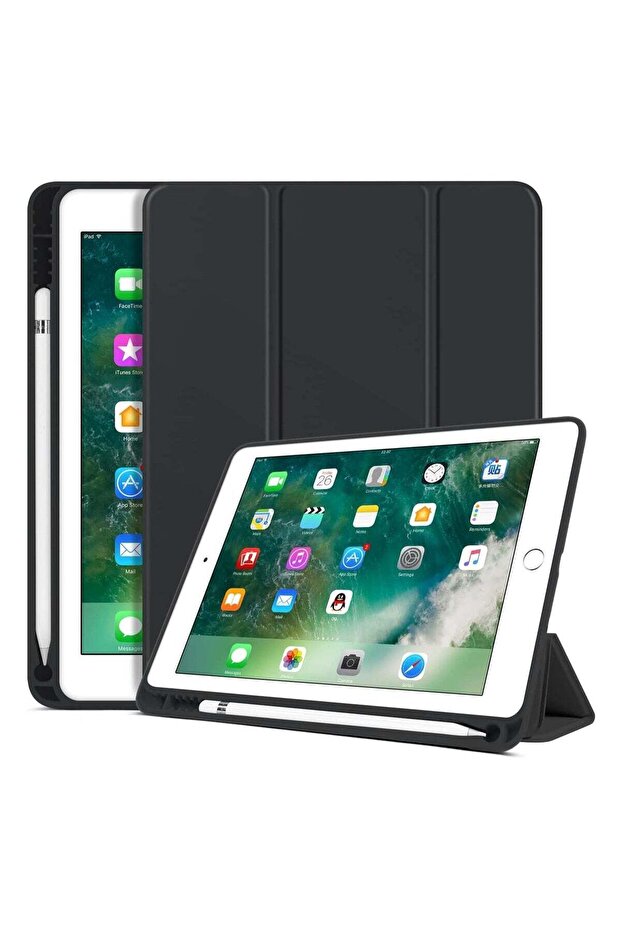 iPad 6th/5th Gen Case with Pencil Holder, Folio Folding Stand, Smart Auto Wake/Sleep, Black
