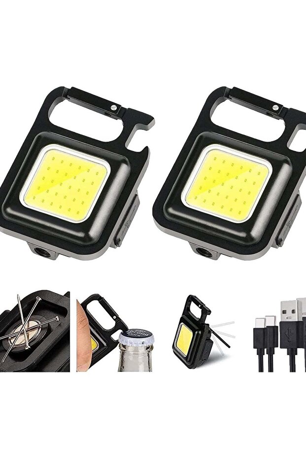 Small Mini COB Pocket Magnetic Flashlights Powerful 500 High Lumens Bright Rechargeable Keychain Work Light Flashlight Pack 2