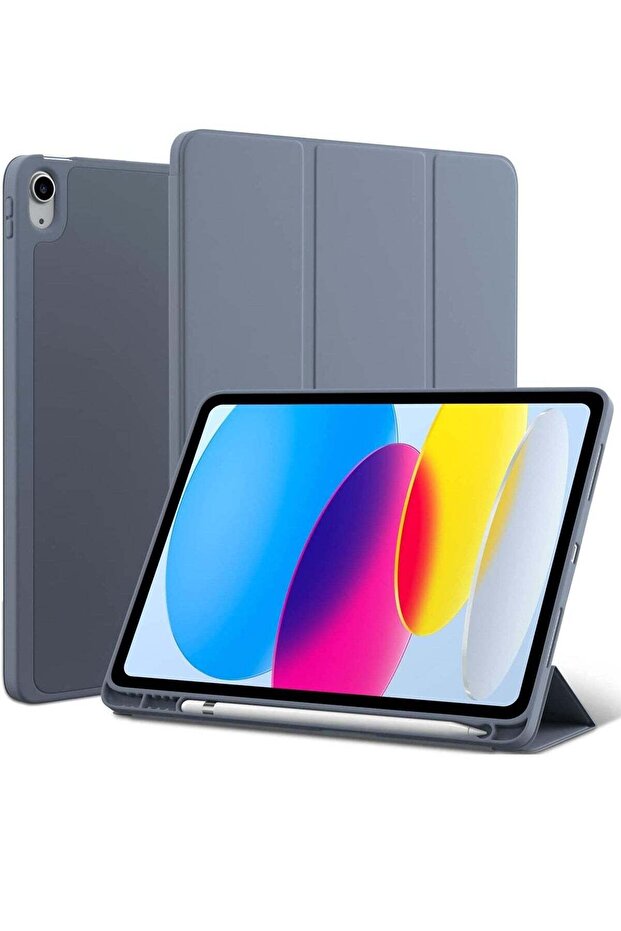 Smart Auto Wake/Sleep Cover with Built-in Pencil Holder Trifold Case for Apple iPad 10th Generation (Model A2696 A2757) - Lavender