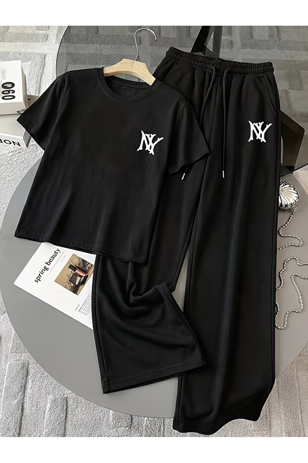Unisex Nyg Printed Oversize T-Shirt and Baggy Sweatpants - Summer Two-Piece Tracksuit Set