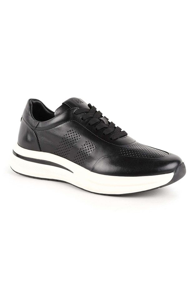 H1130 Vintage Leather Sneaker - Men's Casual Sports Shoes with Eva Sole and Laces - Black
