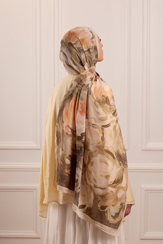Spring Canvas Patterned Soft Shawl Olive - 6