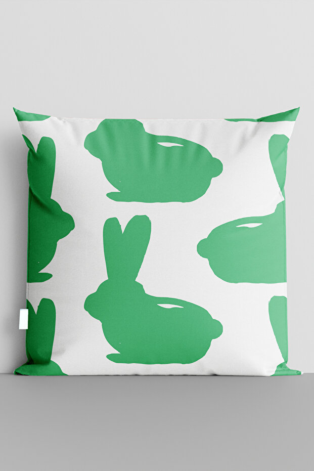غطاء وسادة مطبوع رقميًا على الوجهين من Green Rabbits - 6461