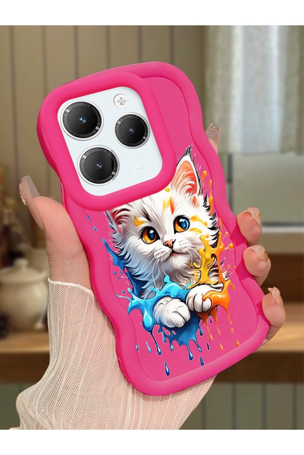 Infinix Hot 40 Pro Compatible Case Camera Protector Red Silicone Couple Phone Case Cat Pattern