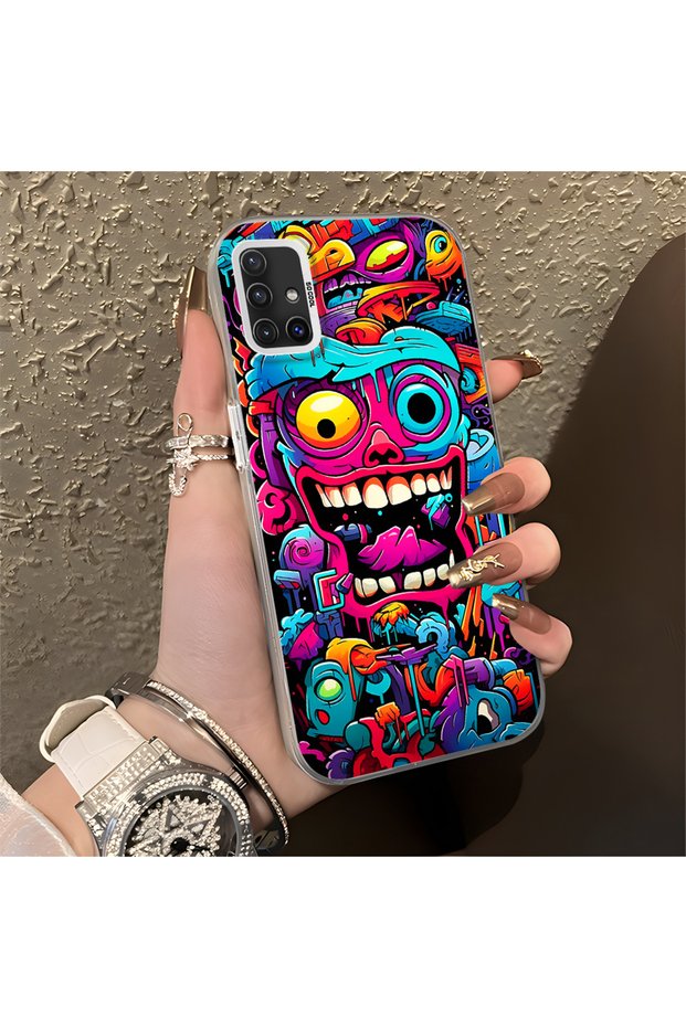 Samsung Galaxy A51 Compatible Silicone Edge Hard Back Case Couple Phone Case with Line Pattern