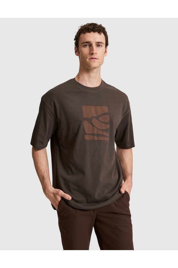 Dark Brown Comfort Fit 100% Cotton Crew Neck T-Shirt 50321198-Vr084