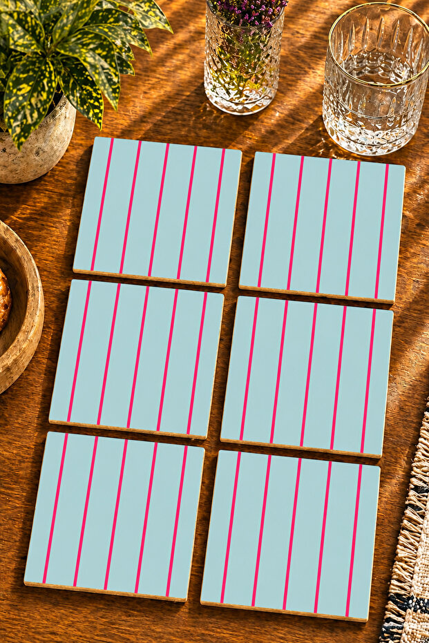 Vertical Striped Design Modern Set of 6 Coasters - Uv Printing Mdf - 10X10 cm