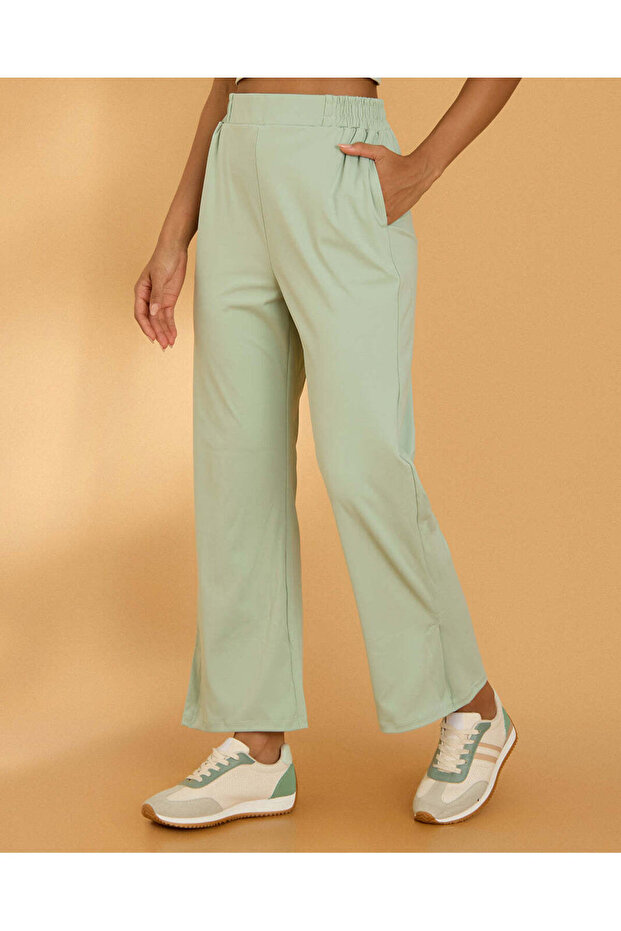 Women Green Wide Leg Active Pants