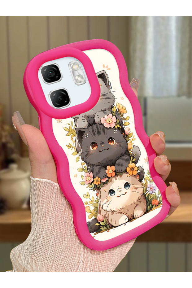 Infinix Hot 50I Compatible Case Camera Protector Red Silicone Couple Phone Case Cat Pattern