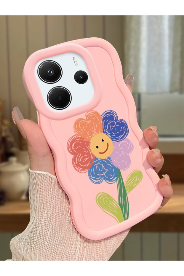 Redmi Note 14 4g Compatible Case Camera Protector Pink Silicone Couple Phone Case Floral Pattern
