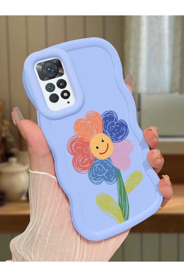 حافظة متوافقة مع هاتف Redmi Note 11 Pro 5G، حافظة حماية للكاميرا من السيليكون الأزرق، حافظة هاتف بنمط زهور
