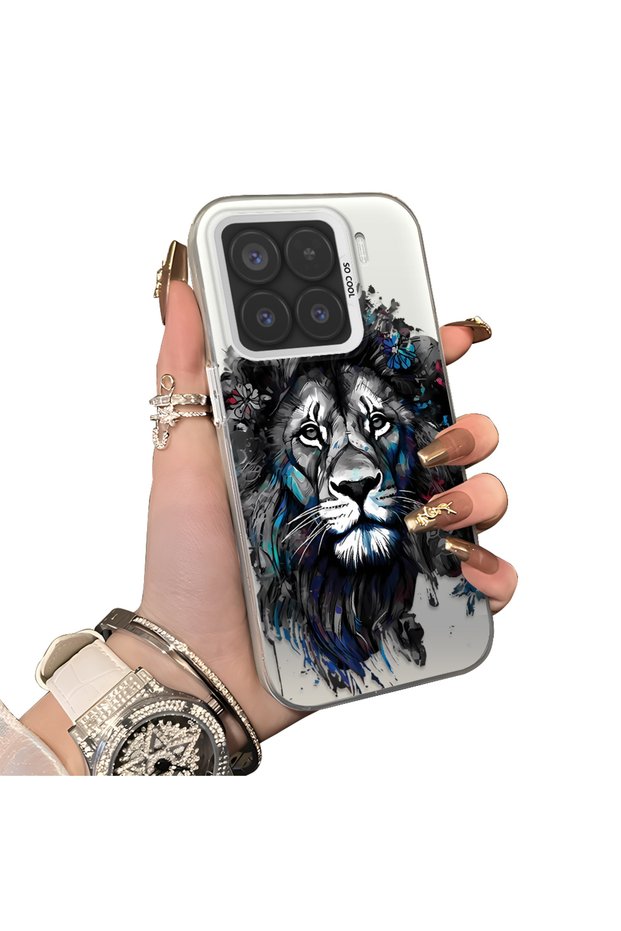 Mi 15 5g Compatible Silicone Edge Hard Back Case Couple Phone Case Lion Pattern