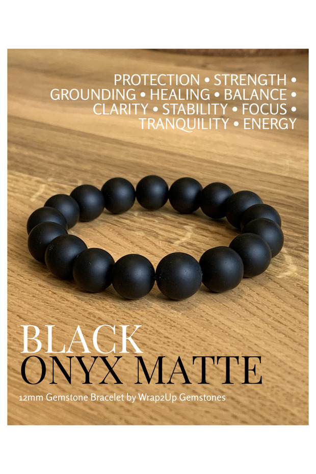 BLACK ONYX MATTE 12mm GEMSTONE BRACELET