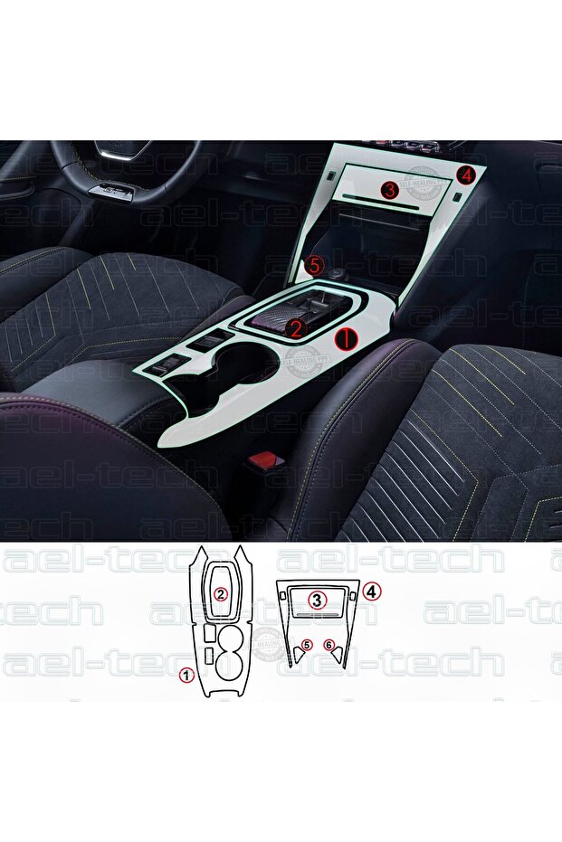 Peugeot 2008 E-Toggle Compatible Gear Shift Surround Piano Black Tpu Protective Set of 6 2023-2026