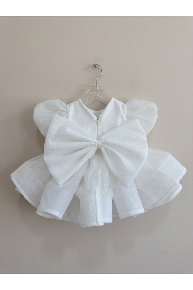 Luna Bowknot Girls' White Princess Glitter Dress