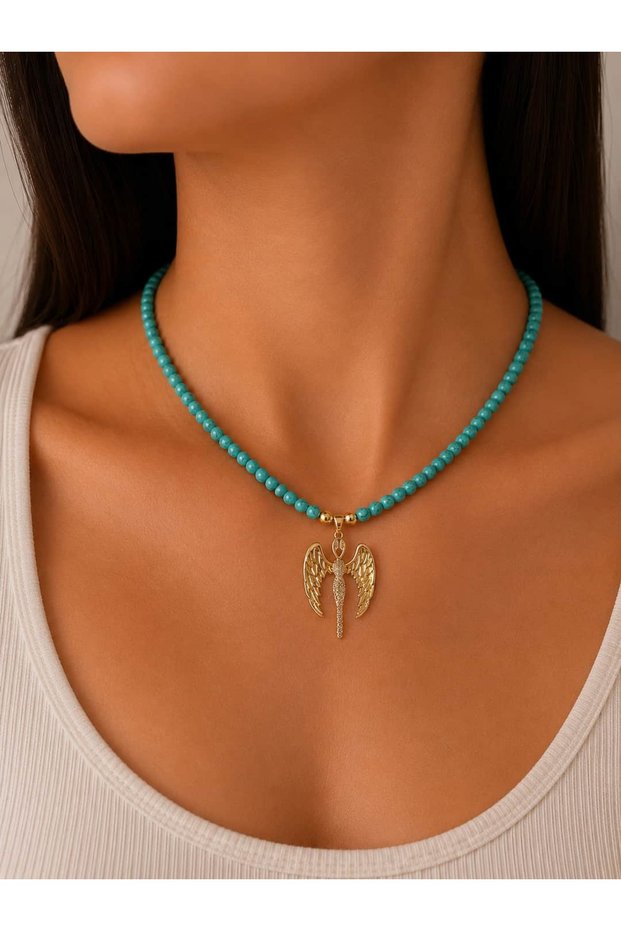 Turquoise Bead Angel Detail Necklace