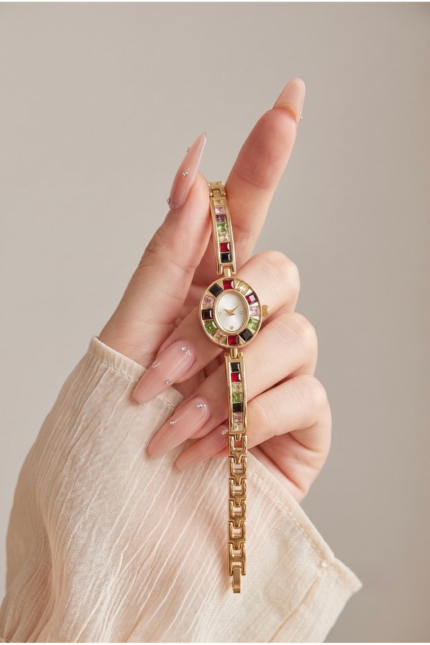Women's Watch Steel Watch Gold Color Colorful Natural Stone Vintage Oval Case Old Money Elegant Luxury Premium Women's Wristwatch | Limited Edition 2026