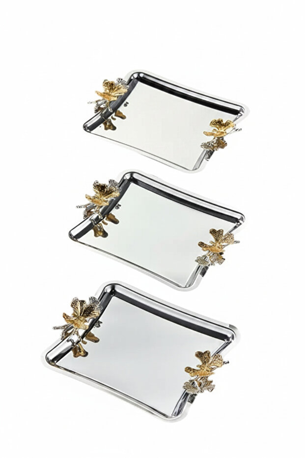 Elegant Square Duo Volo Prezioso Kulp Patterned Chrome Presentation Promise Engagement Tray 22X22Cm