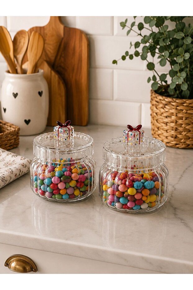 Set of 2 Borosilicate Glass Fruit Series Jars with Optical Lids 200 ml (Gift Package)