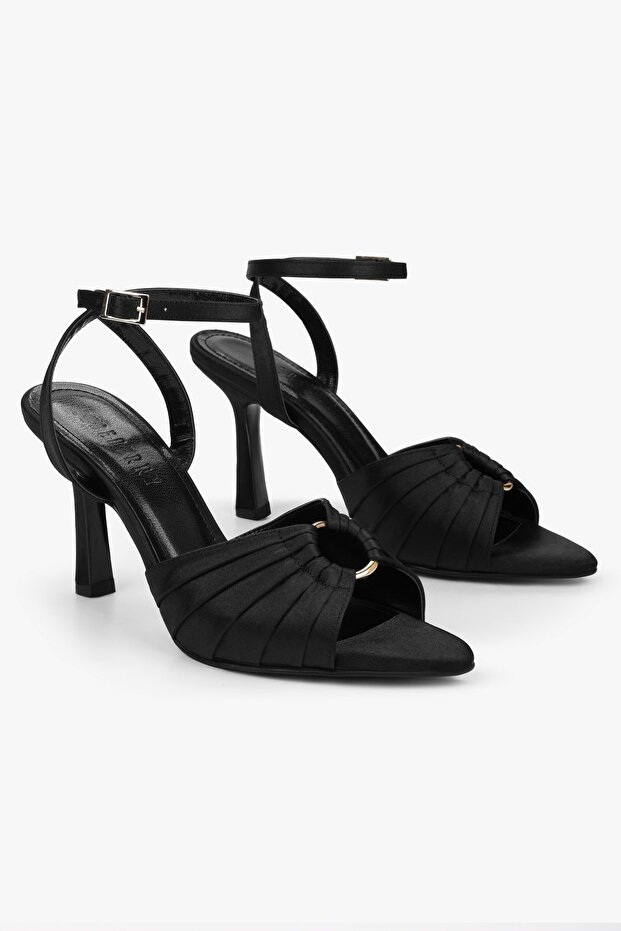 Women's Celina Black Satin Heeled Shoes