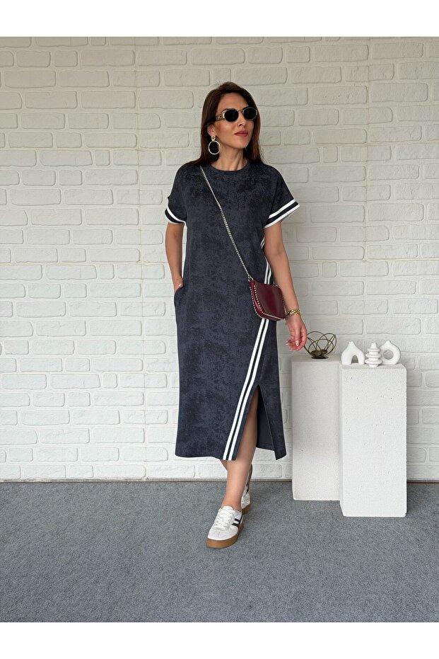 Cross-Striped Washable Modal Dress