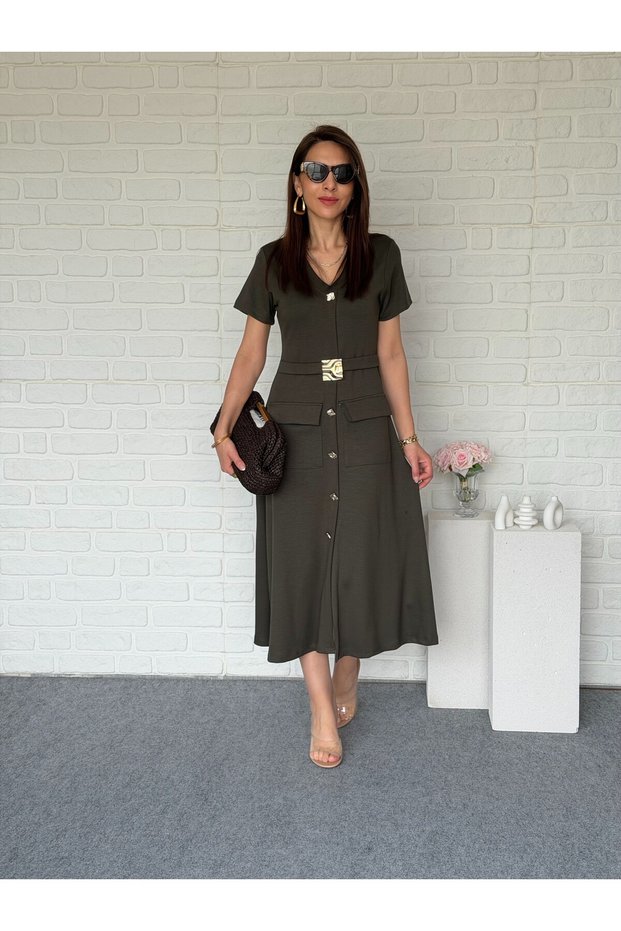 Gold Buckle Midiboy Modal Dress