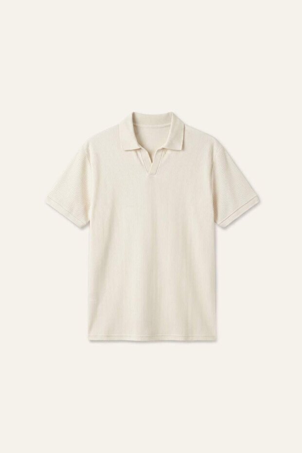100% Cotton Regular Fit Short Sleeve Polo Ecru T-Shirt I2488Ax26Hs