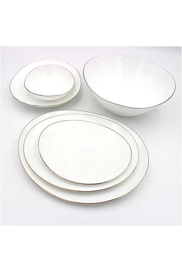 20 Pcs Dinnerware Set Gold line Opal Glassware Microwave safe, Dishwasher safe, Heat Resistance 6 Dinner plate, 6 Dessert plate, 6 Bowl 1 Serving bowl & 1 Large Bowl