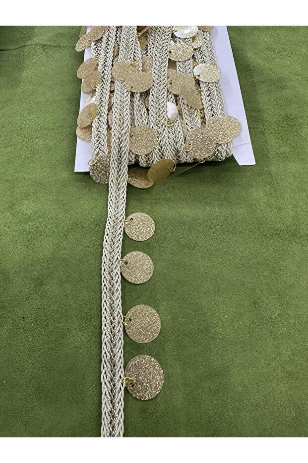 Gold Glitter Sequin Hanging Knitted Ribbon-1 Meter