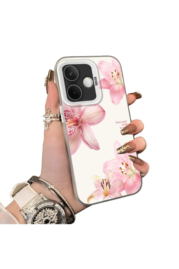 Oppo A5 Pro 5g Compatible Silicone Edge Hard Back Case Couple Phone Case with Floral Pattern
