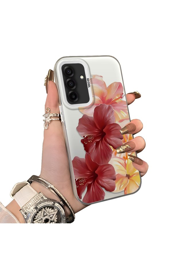 Samsung Galaxy A26 Compatible Silicone Edge Hard Back Case Couple Phone Case with Floral Pattern