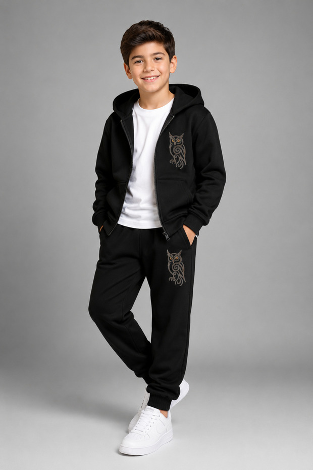 طقم بدلة رياضية للأولاد مطبوعة بسحّاب من الأعلى والأسفل