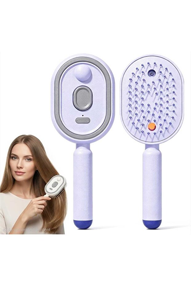 Rechargeable Electric Hair Detangling Brush with Auto Mist Spray, Red Light Therapy & One-Button Self-Cleaning: Purple Colour