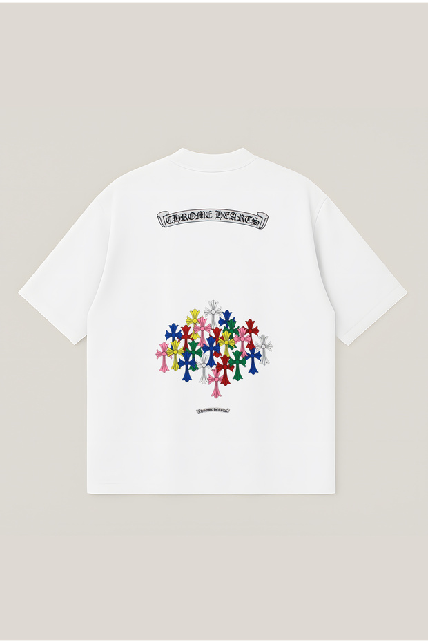 Chrome Hearts Cemetery Cross Oversize Boxy Cut Unisex 100% Cotton Printed Tshirt | Streetwear