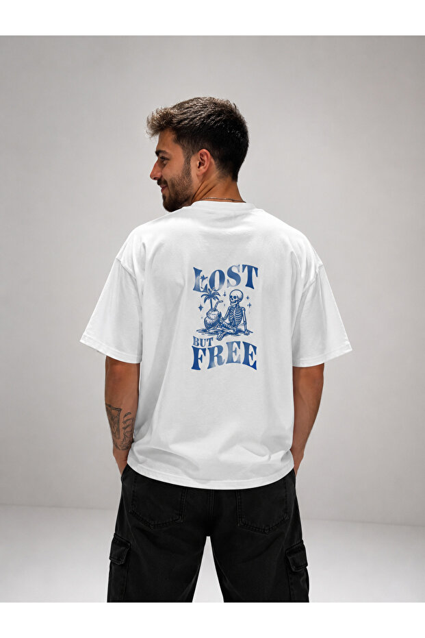 Lost but Free Printed Short Sleeve Crew Neck Oversize T-Shirt
