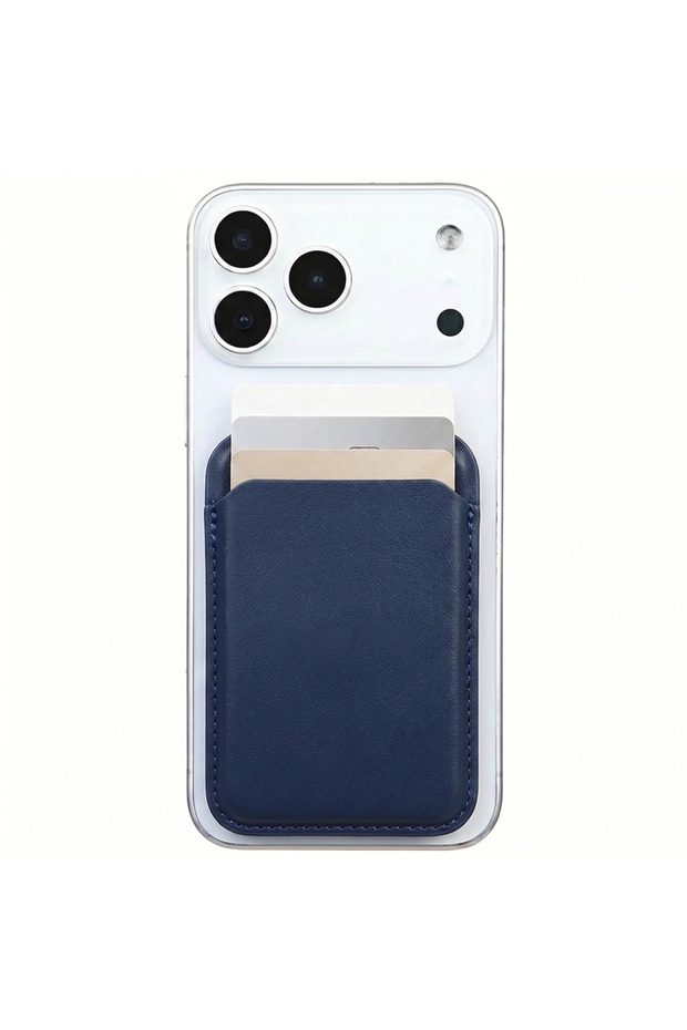 Magsafe Compatible Magnetic Leather Wallet Card Holder Foldable Phone Wallet with Stand Feature Navy Blue