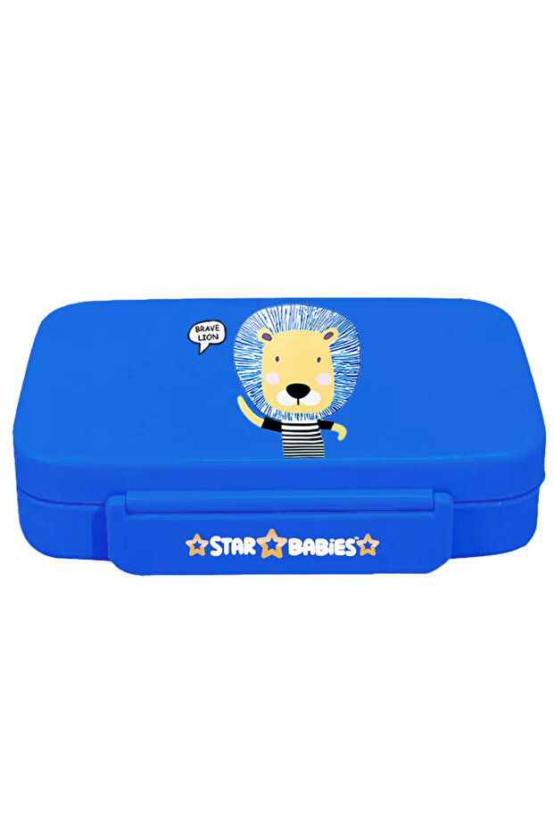 Brave Lion Theme Bento Lunch Box with 4 Compartments, BPA Free, Leak-Proof, Toddler-Friendly, 3 Years+ size 22*16.5*4.85cm, Microwave Safe, Easy to clean, Keep Fresh - Blue