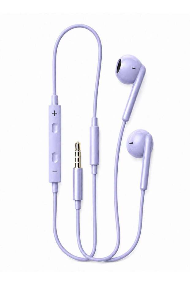 Wired Earphones With Mic | 3.5mm Jack Stereo Bass In Ear Headphones | Purple In Line Control Earbuds For Mobile Laptop Tablet