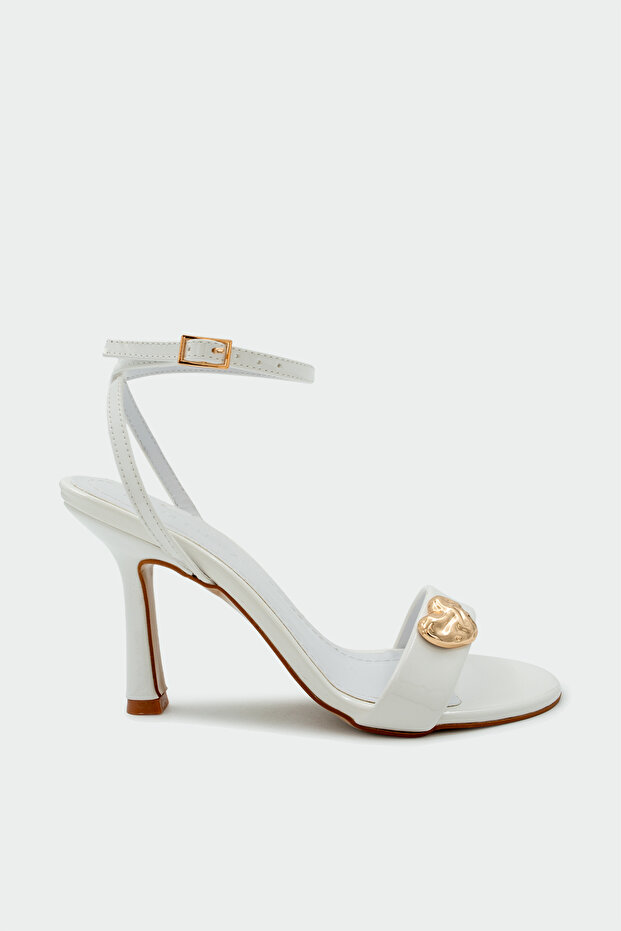 Young Heart Detailed Single Strap Women's White Heeled Shoes