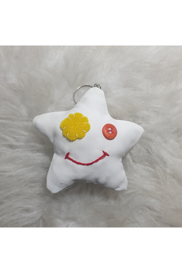 Handmade Yellow Daisy Eyed Star Fabric Keychain 10 cm