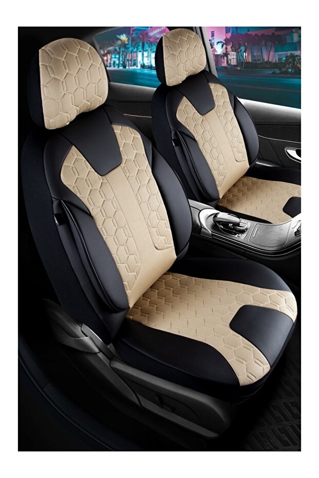 Chery Tiggo Luxury Leather-Edged Car Seat Covers 5-Piece Set Beige Black
