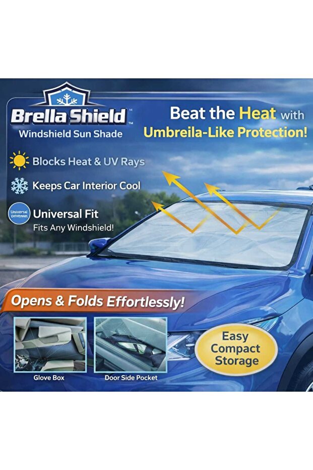 BrellaShield Car Windshield Sun Shade Umbrella Foldable UV Block