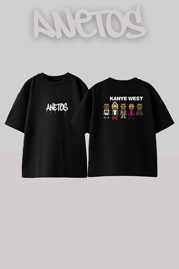 Kanye West_40 Design Printed Unisex Oversize Black Tshirt