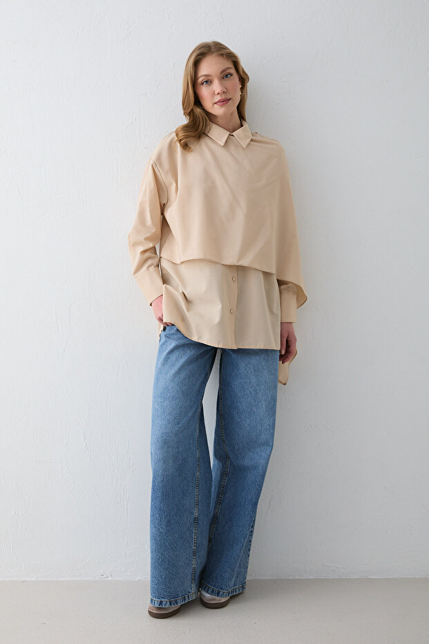 Shawl Detailed Poplin Shirt 32-2757