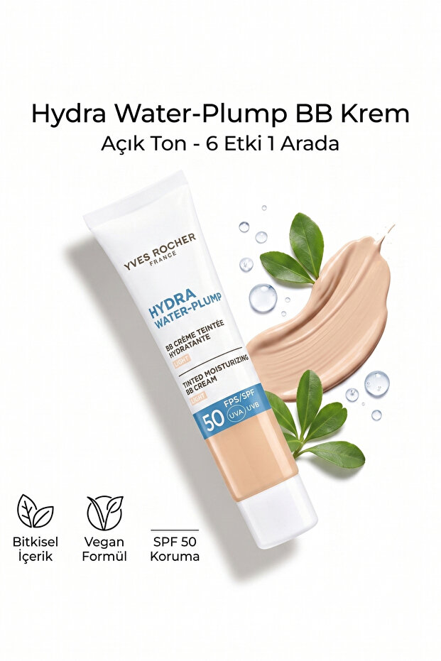 كريم BB خفيف اللون بعامل حماية من الشمس SPF50، مرطب ملون ومعادل للون البشرة، كريم واقي من الشمس هيدرا ووتر بلامب 40 مل