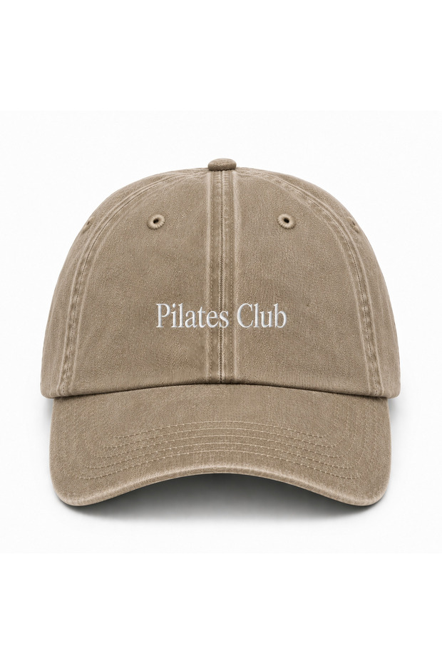 Pilates Club White Embroidered Hat, Pilates Club Vintage Washed Baseball Cap (Pilates Club Embroidered Hat)
